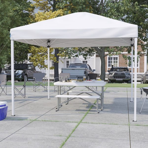 English Elm Knox Pop Up Event Canopy Tent with Carry Bag, Folding Table & Benches for Effortless Outdoor Gatherings White 10' x 10' JJ-GZ10103-WH-GG
