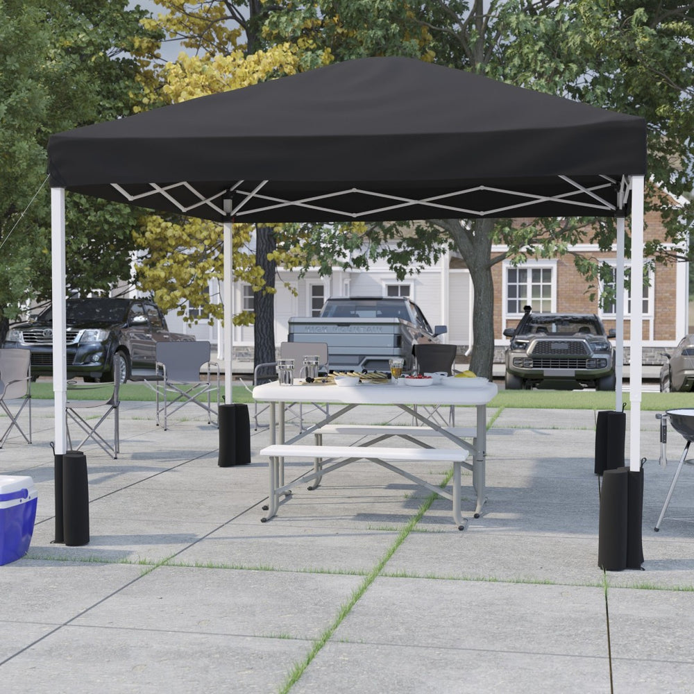 English Elm Harris Pop-Up Canopy Tent: Durable Weather-Resistant Shelter with Sandbags & Wheeled Carry Case Black 10' x 10' JJ-GZ1010PKG-BK-GG