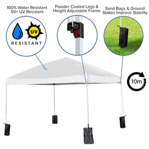 English Elm Harris Pop-Up Canopy Tent: Durable Weather-Resistant Shelter with Sandbags & Wheeled Carry Case White 10' x 10' JJ-GZ1010PKG-WH-GG