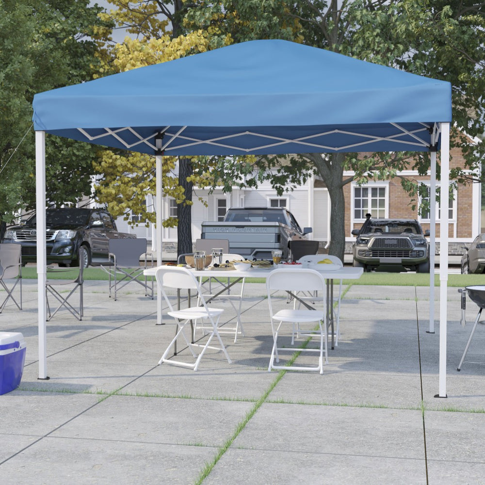 English Elm Otis Portable Tailgate/Event Set - Complete Canopy, Bi-Fold Table & 4 Folding Chairs for Outdoor Fun Blue 10' x 10' JJ-GZ10183Z-4LEL3-BLWH-GG