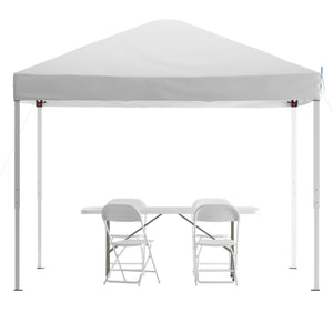 English Elm Otis Portable Tailgate/Event Set - Complete Canopy, Bi-Fold Table & 4 Folding Chairs for Outdoor Fun White 10' x 10' JJ-GZ10183Z-4LEL3-WHWH-GG