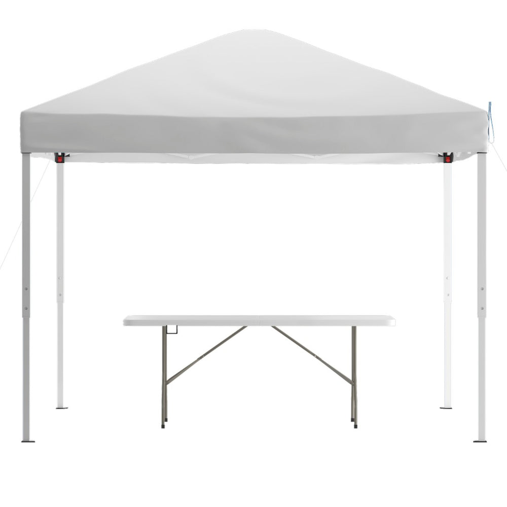 English Elm Otis Pop Up Canopy Tent and Bi-Fold Folding Table Set - Easy Transport for Outdoor Events & Tailgates White 10' x 10' JJ-GZ10183Z-WH-GG