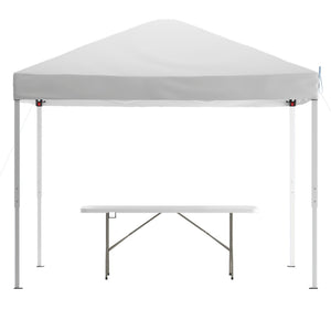 English Elm Otis Pop Up Canopy Tent and Bi-Fold Folding Table Set - Easy Transport for Outdoor Events & Tailgates White 10' x 10' JJ-GZ10183Z-WH-GG