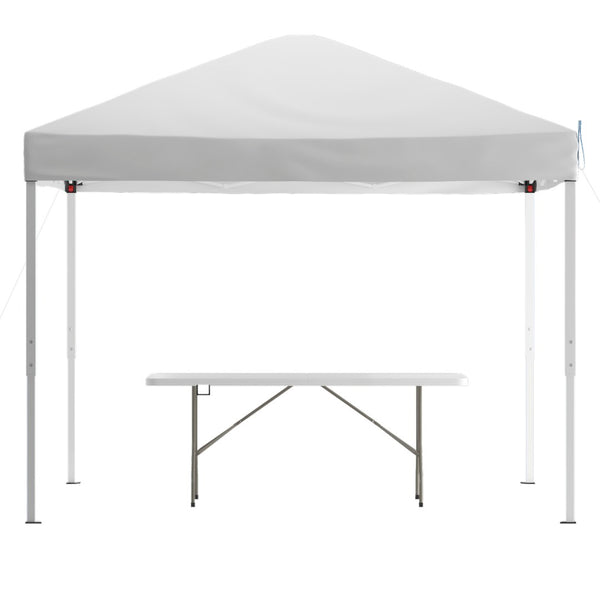 English Elm Otis Pop Up Canopy Tent and Bi-Fold Folding Table Set - Easy Transport for Outdoor Events & Tailgates White 10' x 10' JJ-GZ10183Z-WH-GG