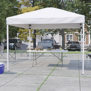 English Elm Otis Pop Up Canopy Tent and Bi-Fold Folding Table Set - Easy Transport for Outdoor Events & Tailgates White 10' x 10' JJ-GZ10183Z-WH-GG