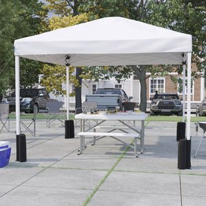 English Elm Harris Pop-Up Canopy Tent with Folding Table & Benches - Portable Outdoor Event Shelter Set White 10' x 10' JJ-GZ10PKG103-WH-GG
