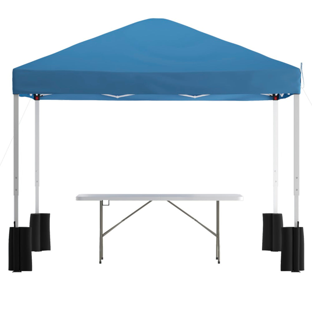 English Elm Otis Pop Up Canopy Tent with Wheeled Case and Bi-Fold Folding Table for Tailgates and Events Blue 10' x 10' JJ-GZ10PKG183Z-BL-GG
