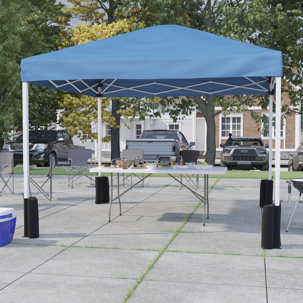 English Elm Otis Pop Up Canopy Tent with Wheeled Case and Bi-Fold Folding Table for Tailgates and Events Blue 10' x 10' JJ-GZ10PKG183Z-BL-GG