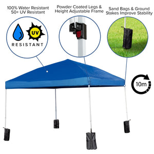 English Elm Otis Pop Up Canopy Tent with Wheeled Case and Bi-Fold Folding Table for Tailgates and Events Blue 10' x 10' JJ-GZ10PKG183Z-BL-GG