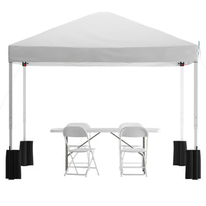 English Elm Otis Pop Up Canopy Tent with Wheeled Case and Bi-Fold Folding Table for Tailgates and Events White 10' x 10' JJ-GZ10PKG183Z-WH-GG