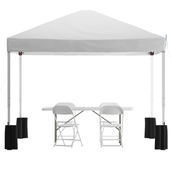 English Elm Otis Pop Up Canopy Tent with Wheeled Case and Bi-Fold Folding Table for Tailgates and Events White 10' x 10' JJ-GZ10PKG183Z-WH-GG