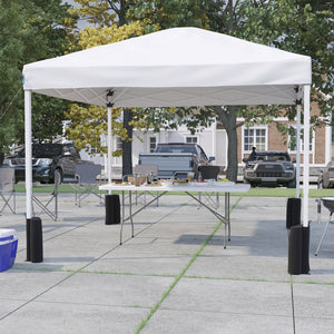 English Elm Otis Pop Up Canopy Tent with Wheeled Case and Bi-Fold Folding Table for Tailgates and Events White 10' x 10' JJ-GZ10PKG183Z-WH-GG