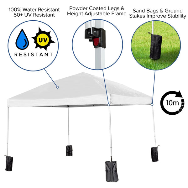English Elm Otis Pop Up Canopy Tent with Wheeled Case and Bi-Fold Folding Table for Tailgates and Events White 10' x 10' JJ-GZ10PKG183Z-WH-GG