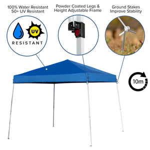 English Elm Kramer Pop Up Event Canopy Tent Set with Carry Bag, Folding Table & Benches for Outdoor Fun Blue 8' x 8' JJ-GZ88103-BL-GG