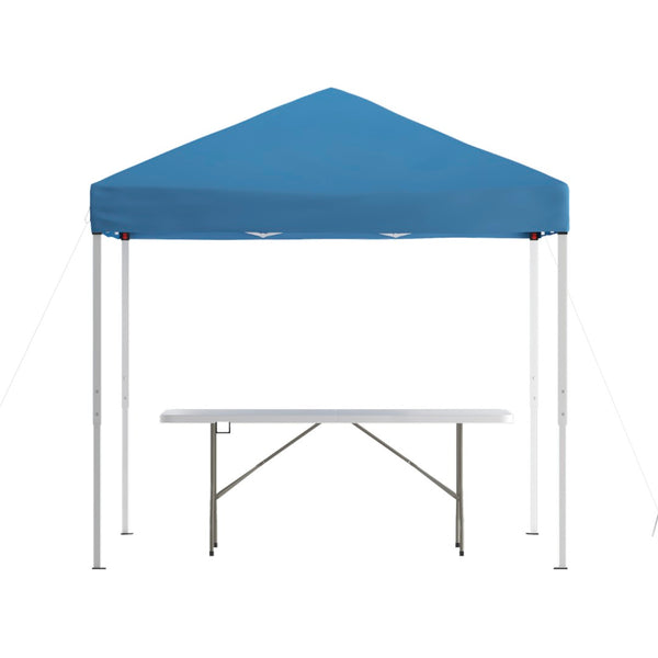 English Elm Otis Pop-Up Canopy Tent with Bi-Fold Folding Table Set – Perfect for Tailgates, Markets & Events Blue 8' x 8' JJ-GZ88183Z-BL-GG