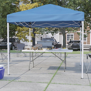 English Elm Otis Pop-Up Canopy Tent with Bi-Fold Folding Table Set – Perfect for Tailgates, Markets & Events Blue 8' x 8' JJ-GZ88183Z-BL-GG