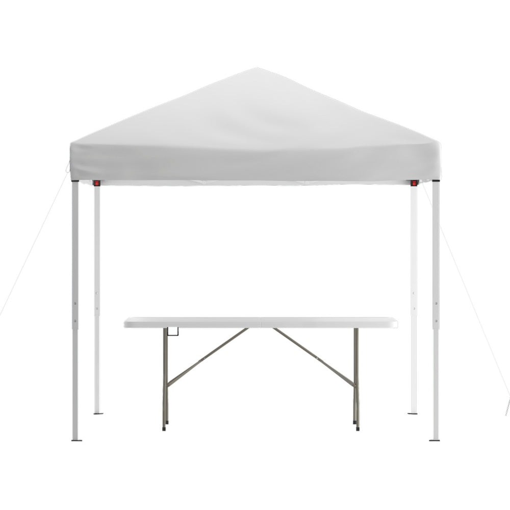 English Elm Otis Pop-Up Canopy Tent with Bi-Fold Folding Table Set – Perfect for Tailgates, Markets & Events White 8' x 8' JJ-GZ88183Z-WH-GG