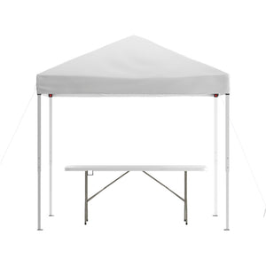 English Elm Otis Pop-Up Canopy Tent with Bi-Fold Folding Table Set – Perfect for Tailgates, Markets & Events White 8' x 8' JJ-GZ88183Z-WH-GG