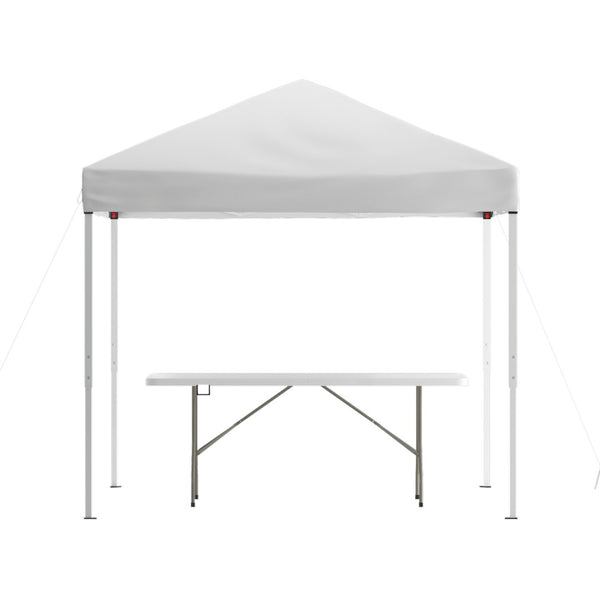 English Elm Otis Pop-Up Canopy Tent with Bi-Fold Folding Table Set – Perfect for Tailgates, Markets & Events White 8' x 8' JJ-GZ88183Z-WH-GG