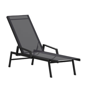 English Elm Brazos Adjustable Chaise Lounge Chair - Durable, Weather-Resistant Recliner with Five Positions Black/Black JJ-LC323-BLK-BLK-GG