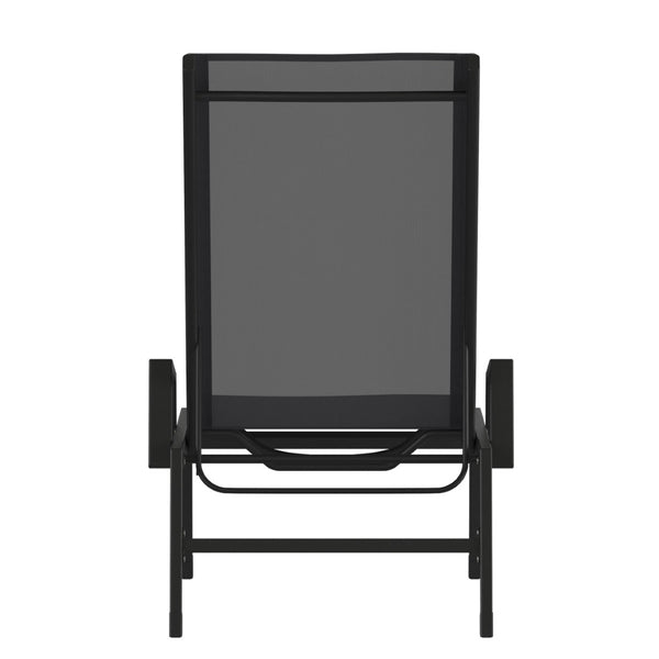 English Elm Brazos Adjustable Chaise Lounge Chair - Durable, Weather-Resistant Recliner with Five Positions Black/Black JJ-LC323-BLK-BLK-GG