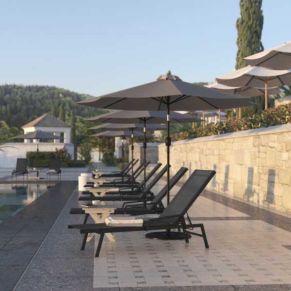 English Elm Brazos Adjustable Chaise Lounge Chair - Durable, Weather-Resistant Recliner with Five Positions Black/Black JJ-LC323-BLK-BLK-GG