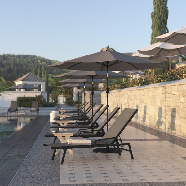 English Elm Brazos Adjustable Chaise Lounge Chair - Durable, Weather-Resistant Recliner with Five Positions Brown JJ-LC323-BLK-BR-GG