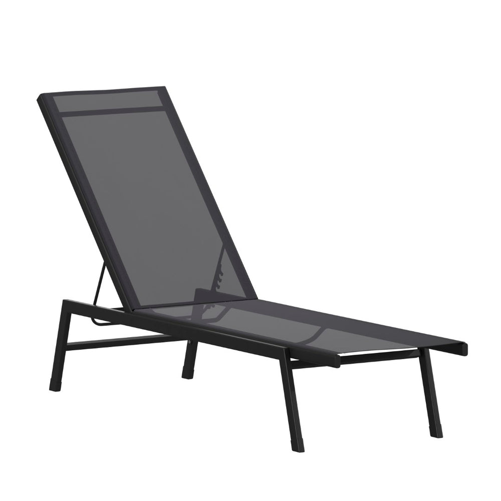 English Elm Brazos Adjustable Chaise Lounge Chair - Five-Position Outdoor Recliner for Comfort and Portability Black JJ-LC326-BLK-BLK-GG