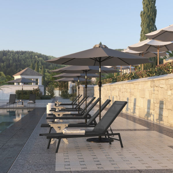 English Elm Brazos Adjustable Chaise Lounge Chair - Five-Position Outdoor Recliner for Comfort and Portability Black JJ-LC326-BLK-BLK-GG