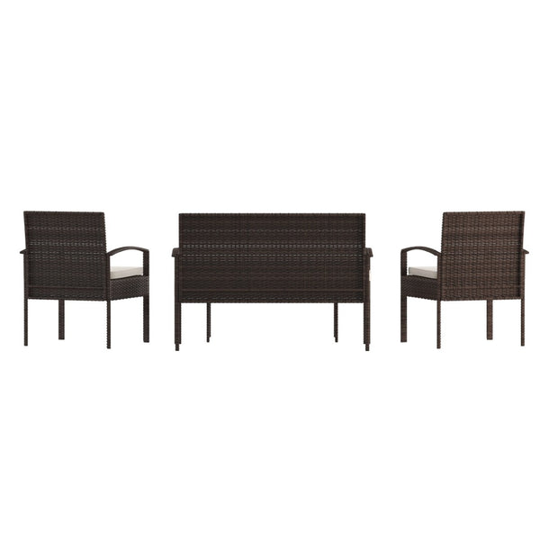 English Elm Aransas 4-Piece Patio Set with Durable Steel Frame and Stylish Weather-Resistant Cushions for Comfort Beige Cushions/Brown Frame JJ-S312-BNBG-GG