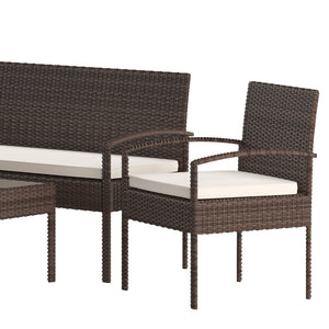 English Elm Aransas 4-Piece Patio Set with Durable Steel Frame and Stylish Weather-Resistant Cushions for Comfort Beige Cushions/Brown Frame JJ-S312-BNBG-GG