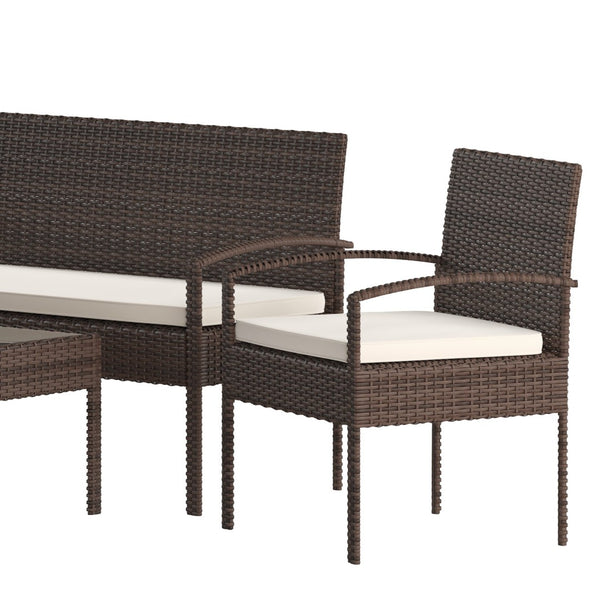 English Elm Aransas 4-Piece Patio Set with Durable Steel Frame and Stylish Weather-Resistant Cushions for Comfort Beige Cushions/Brown Frame JJ-S312-BNBG-GG