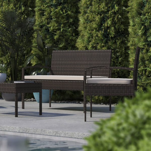 English Elm Aransas 4-Piece Patio Set with Durable Steel Frame and Stylish Weather-Resistant Cushions for Comfort Beige Cushions/Brown Frame JJ-S312-BNBG-GG