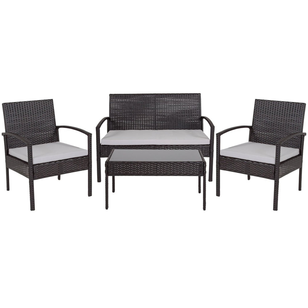 English Elm Aransas 4-Piece Black Patio Set with Weather-Resistant Steel Frame & Plush Gray Cushions for Comfort JJ-S312-GG