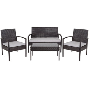English Elm Aransas 4-Piece Black Patio Set with Weather-Resistant Steel Frame & Plush Gray Cushions for Comfort JJ-S312-GG