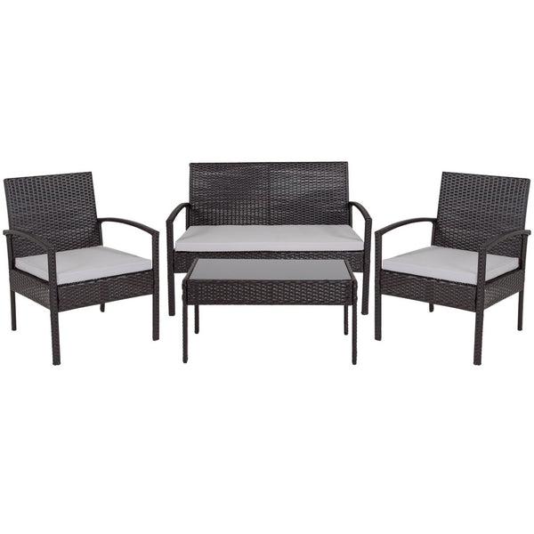 English Elm Aransas 4-Piece Black Patio Set with Weather-Resistant Steel Frame & Plush Gray Cushions for Comfort JJ-S312-GG