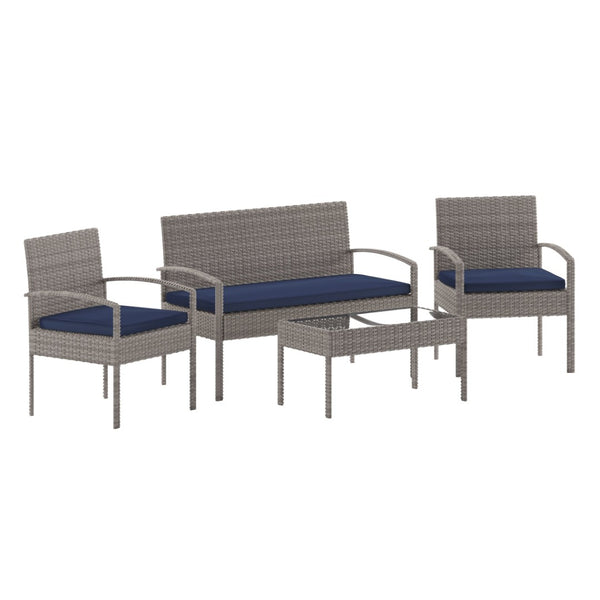 English Elm Aransas 4-Piece Patio Set with Durable Steel Frame and Stylish Weather-Resistant Cushions for Comfort Navy Cushions/Light Gray Frame JJ-S312-GYNV-GG
