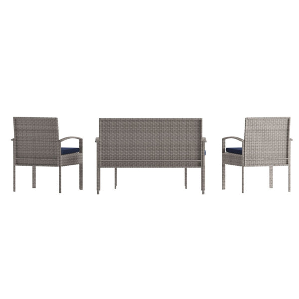 English Elm Aransas 4-Piece Patio Set with Durable Steel Frame and Stylish Weather-Resistant Cushions for Comfort Navy Cushions/Light Gray Frame JJ-S312-GYNV-GG