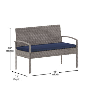 English Elm Aransas 4-Piece Patio Set with Durable Steel Frame and Stylish Weather-Resistant Cushions for Comfort Navy Cushions/Light Gray Frame JJ-S312-GYNV-GG
