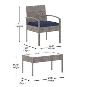 English Elm Aransas 4-Piece Patio Set with Durable Steel Frame and Stylish Weather-Resistant Cushions for Comfort Navy Cushions/Light Gray Frame JJ-S312-GYNV-GG