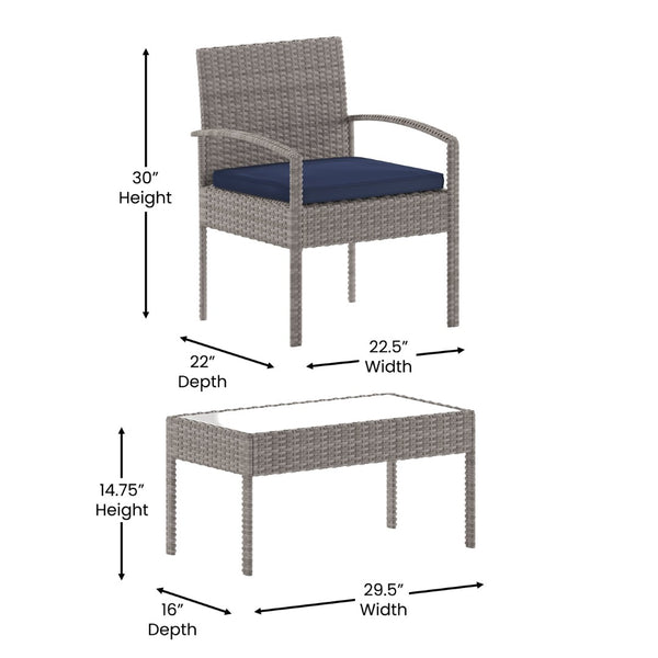 English Elm Aransas 4-Piece Patio Set with Durable Steel Frame and Stylish Weather-Resistant Cushions for Comfort Navy Cushions/Light Gray Frame JJ-S312-GYNV-GG