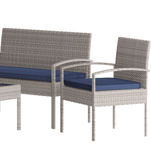 English Elm Aransas 4-Piece Patio Set with Durable Steel Frame and Stylish Weather-Resistant Cushions for Comfort Navy Cushions/Light Gray Frame JJ-S312-GYNV-GG