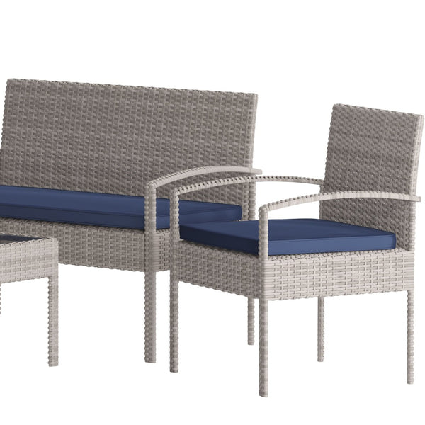 English Elm Aransas 4-Piece Patio Set with Durable Steel Frame and Stylish Weather-Resistant Cushions for Comfort Navy Cushions/Light Gray Frame JJ-S312-GYNV-GG