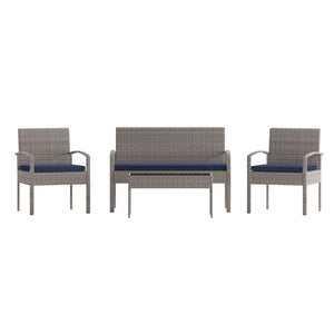 English Elm Aransas 4-Piece Patio Set with Durable Steel Frame and Stylish Weather-Resistant Cushions for Comfort Navy Cushions/Light Gray Frame JJ-S312-GYNV-GG