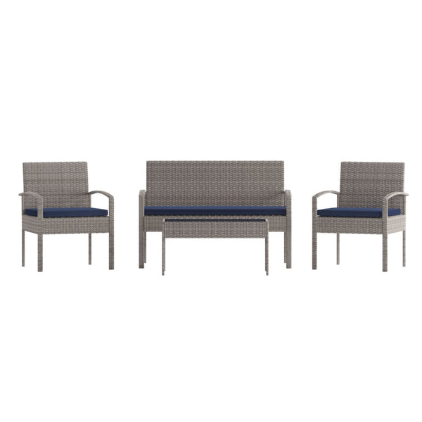 English Elm Aransas 4-Piece Patio Set with Durable Steel Frame and Stylish Weather-Resistant Cushions for Comfort Navy Cushions/Light Gray Frame JJ-S312-GYNV-GG
