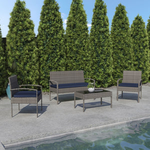 English Elm Aransas 4-Piece Patio Set with Durable Steel Frame and Stylish Weather-Resistant Cushions for Comfort Navy Cushions/Light Gray Frame JJ-S312-GYNV-GG