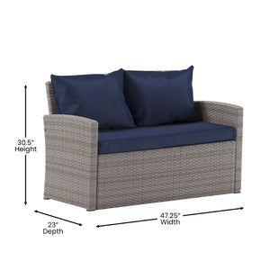 English Elm Aransas 4-Piece Outdoor Patio Set with Stylish Coffee Table and Weather-Resistant Cushions for Comfort Navy Cushions/Light Gray Frame JJ-S351-GYNV-GG