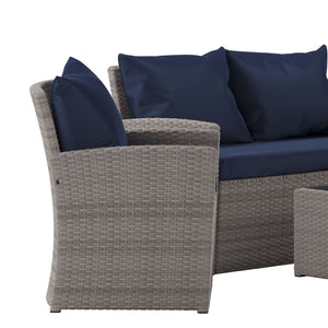 English Elm Aransas 4-Piece Outdoor Patio Set with Stylish Coffee Table and Weather-Resistant Cushions for Comfort Navy Cushions/Light Gray Frame JJ-S351-GYNV-GG