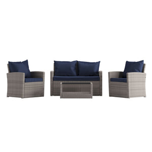 English Elm Aransas 4-Piece Outdoor Patio Set with Stylish Coffee Table and Weather-Resistant Cushions for Comfort Navy Cushions/Light Gray Frame JJ-S351-GYNV-GG