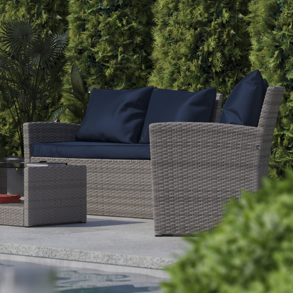 English Elm Aransas 4-Piece Outdoor Patio Set with Stylish Coffee Table and Weather-Resistant Cushions for Comfort Navy Cushions/Light Gray Frame JJ-S351-GYNV-GG